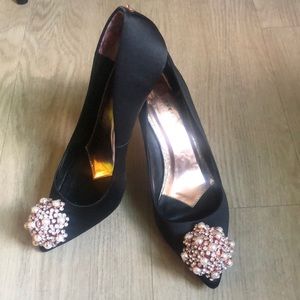 Ted Baker Black Satin Jewel Pump, 37/6.5